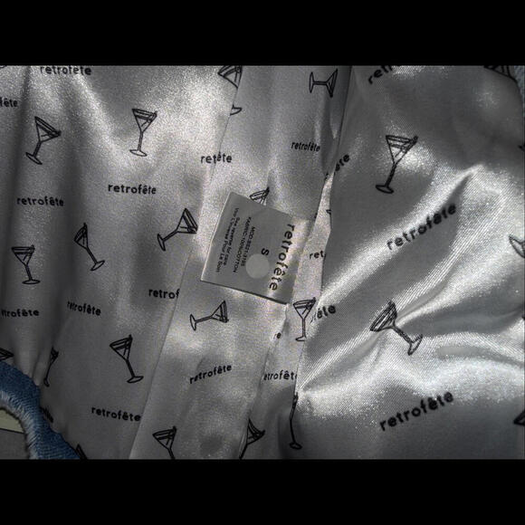 Revolve Retrofête Vivienne Denim Distressed Preppy Designer Jacket SMALL - Picture 5 of 15